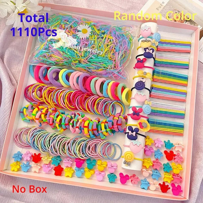1110pcs Hair Accessory Set for Girls Elastic Bands Hairpins