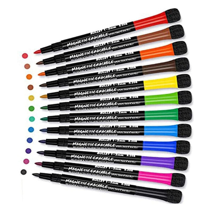 12 Colour Whiteboard Markers with Eraser Student Stationery