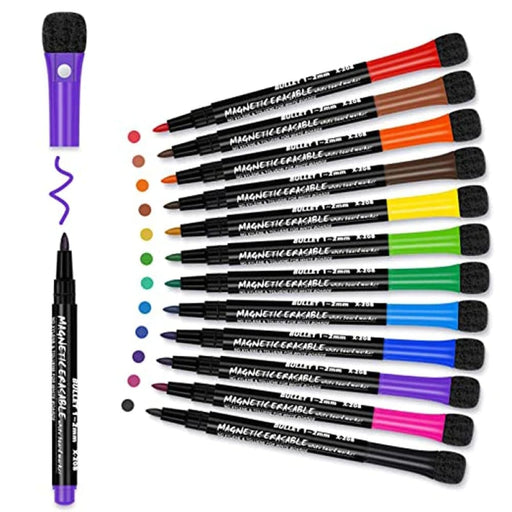 12 Colour Whiteboard Markers with Eraser Student Stationery