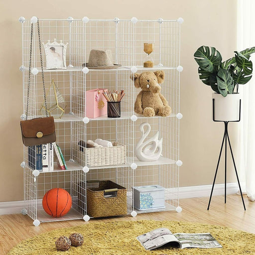 12 Cube Wire Grid Organiser Bookcase Storage Cabinet