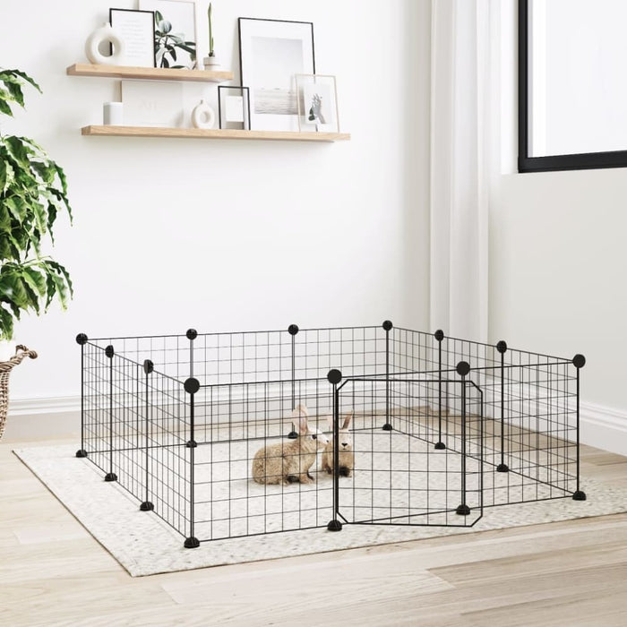 12-panel Pet Cage with Door Black 35x35 Cm Steel Oiolxt