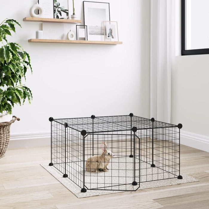 12-panel Pet Cage with Door Black 35x35 Cm Steel Tooabpo