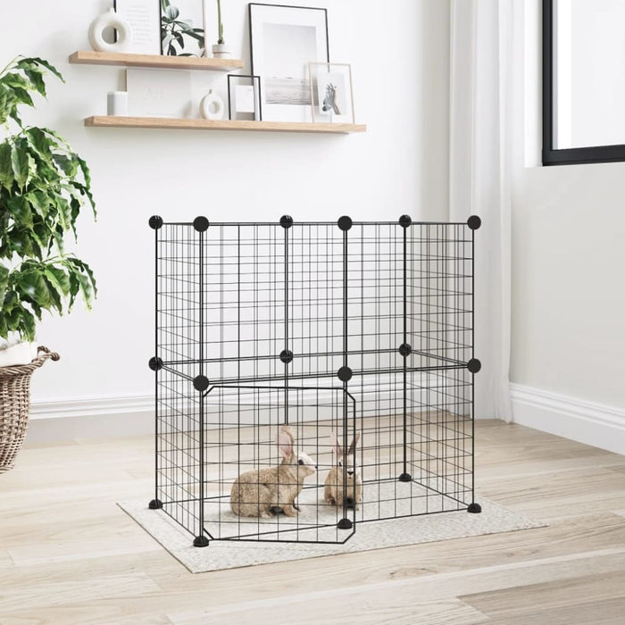 12-panel Pet Cage with Door Black 35x35 Cm Steel Tooabtt