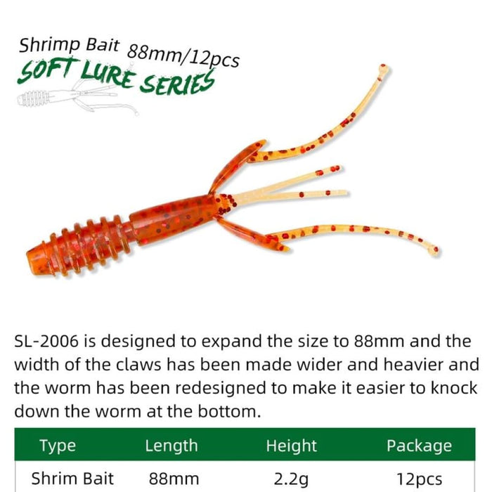 12 Piece Salted Shrimp Fishy Lure Soft Bait Set 88mm/2.2g