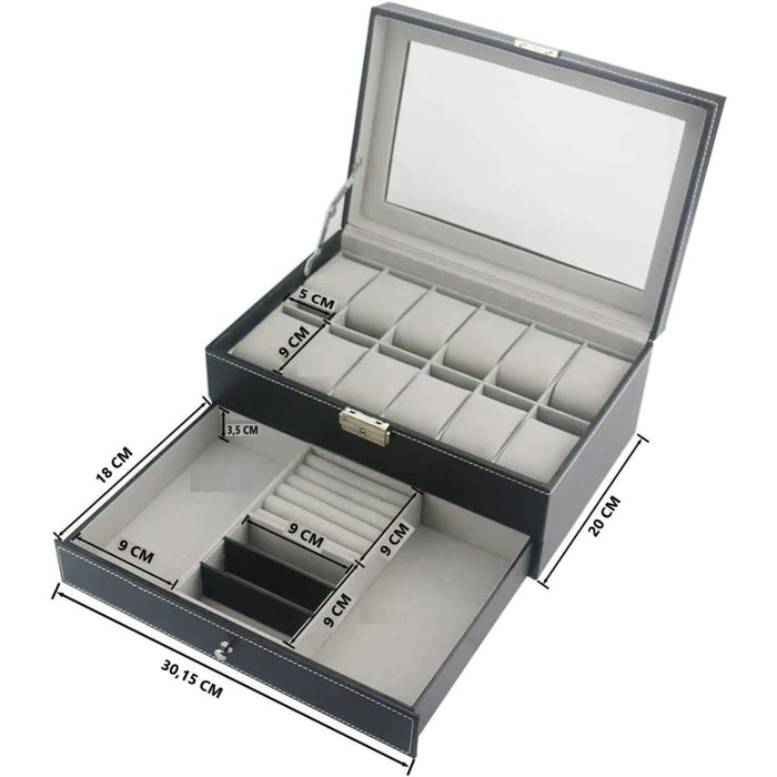 12 Slot Pu Leather Lockable Watch and Jewelry Storage Boxes