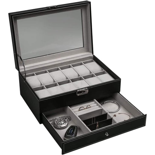 12 Slot Pu Leather Lockable Watch And Jewelry Storage Boxes