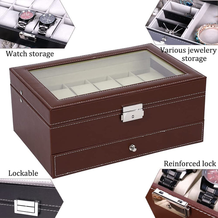 12 Slot Pu Leather Lockable Watch and Jewelry Storage Boxes