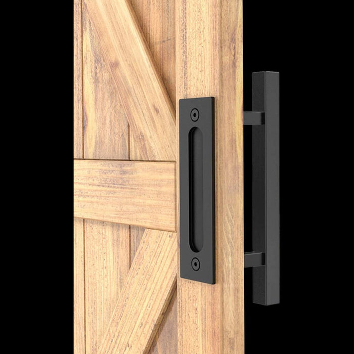 12’ Square Pull And Flush Door Handle Set Black Barn