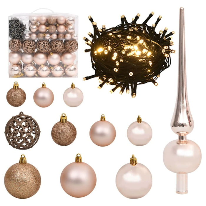 120 Piece Christmas Ball Set With Peak And 300 Leds Rose