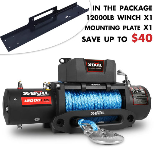 12000lbs Electric Winch 12v 4x4 Synthetic Rope 4wd Car