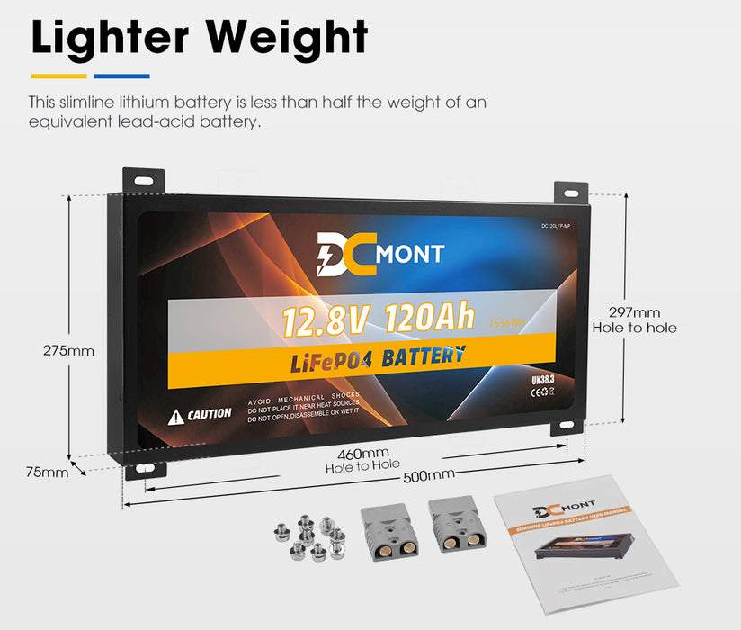 12V 120Ah Slimline Lithium Battery Lifepo4 Phosphate Deep Cycle Charger