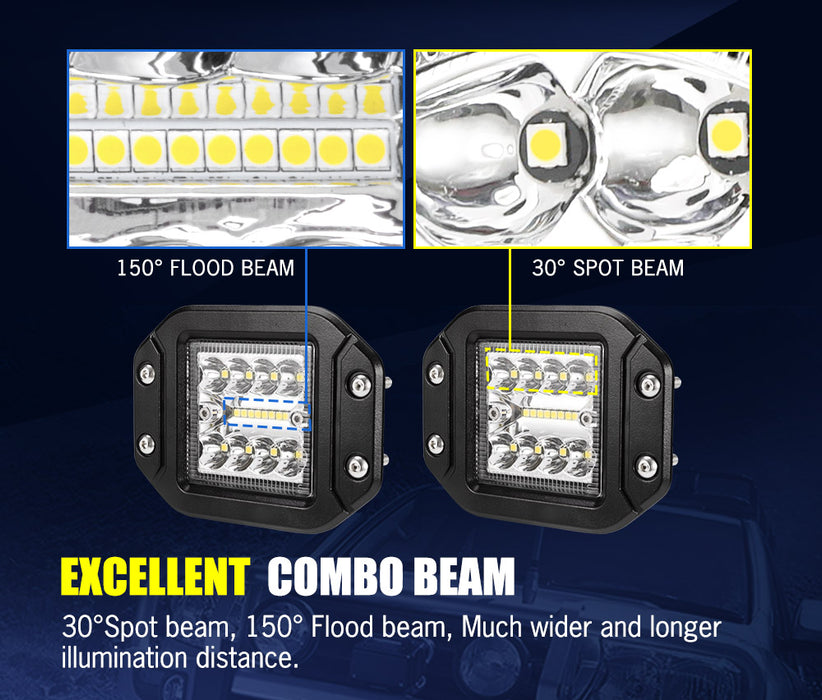 2X 5Inch Led Work Light Flush Mount Spot Flood Reverse Offroad 4X4