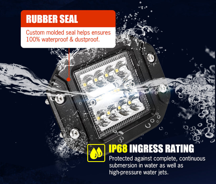 2X 5Inch Led Work Light Flush Mount Spot Flood Reverse Offroad 4X4