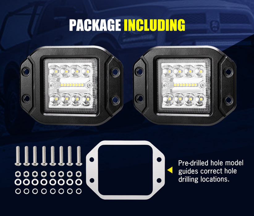2X 5Inch Led Work Light Flush Mount Spot Flood Reverse Offroad 4X4