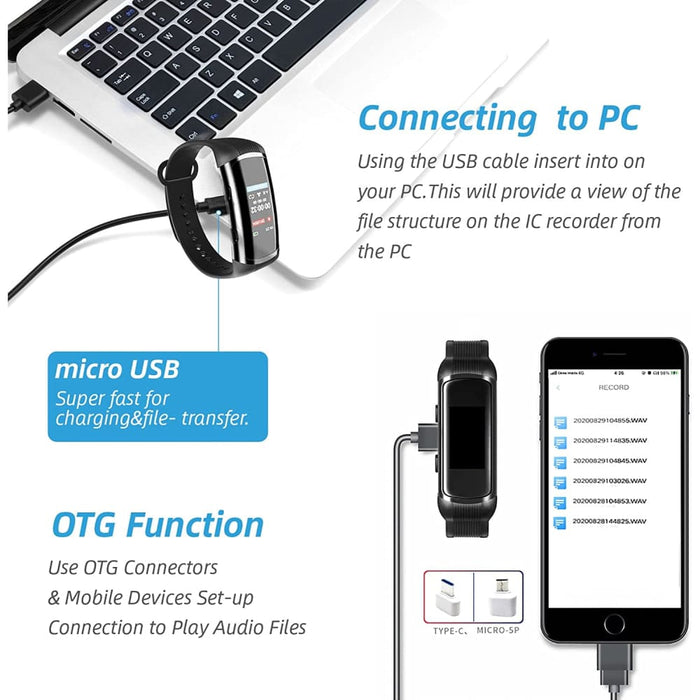 32g 64g 128gb Digital Mp3 Voice Recorder Wrist Watch