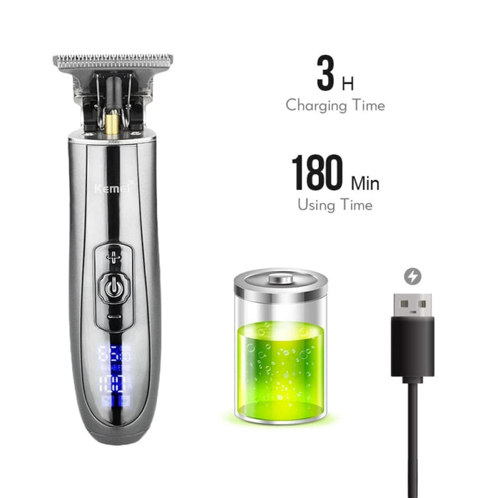 Km-129 Skeleton Cordless Hair Trimmer for Men Lcd Display