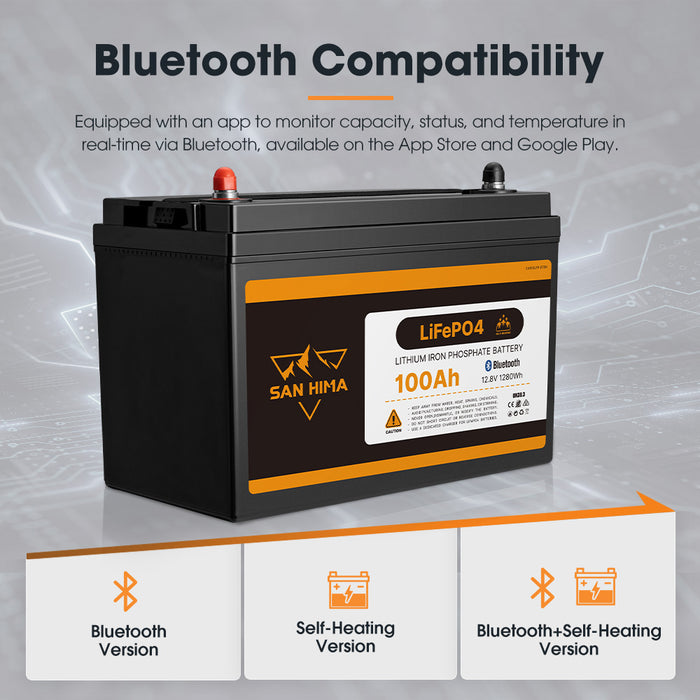 12V 100Ah Lithium Iron Phosphate Battery W / Bluetooth & Self-Heating