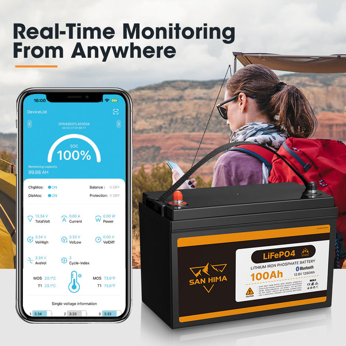 12V 100Ah Lithium Iron Phosphate Battery W / Bluetooth & Self-Heating
