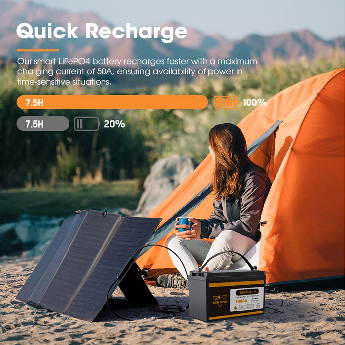 12V 100Ah Lithium Iron Phosphate Battery W / Bluetooth & Self-Heating