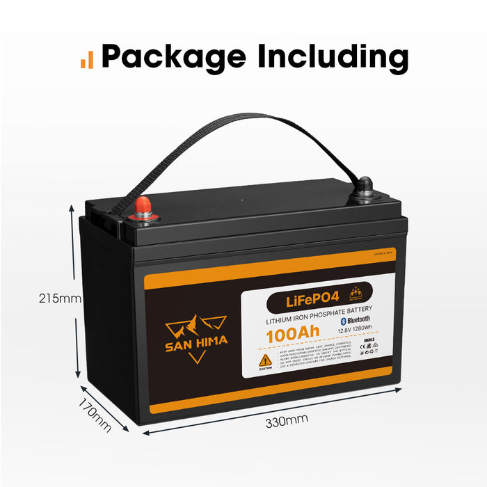 12V 100Ah Lithium Iron Phosphate Battery W / Bluetooth & Self-Heating