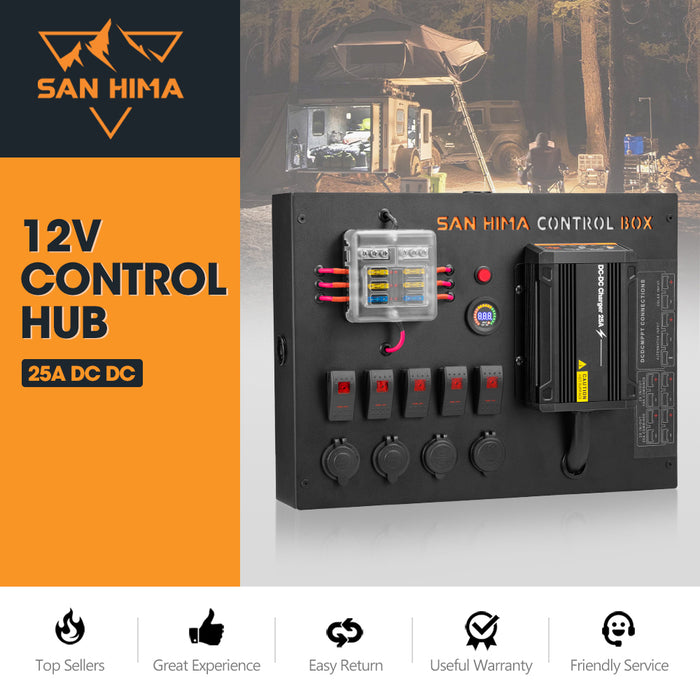 12V Control Box 25A Dcdc Charger With Fuse 4 Usb Port Car Boat 4Wd