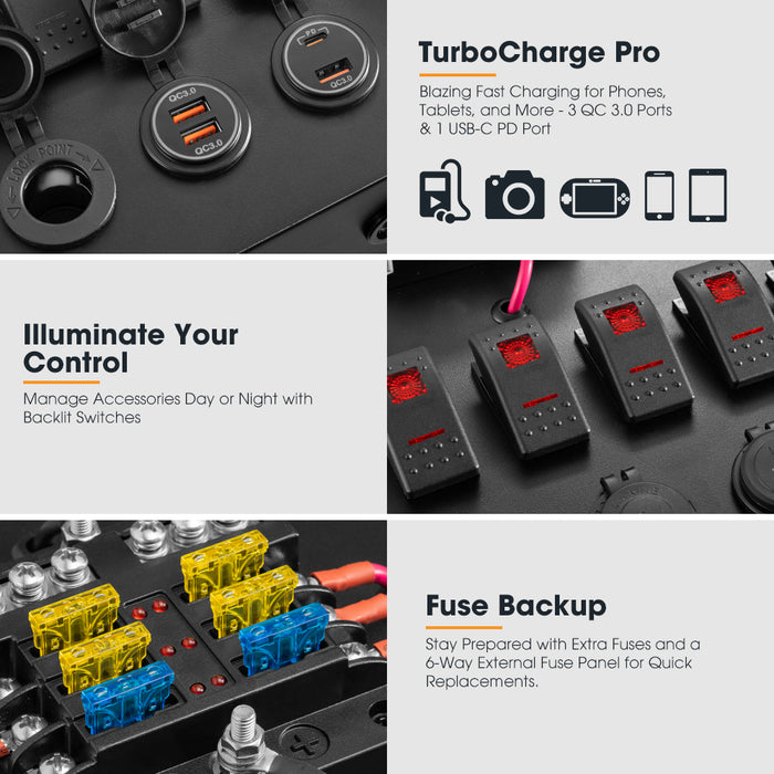 12V Control Box 25A Dcdc Charger With Fuse 4 Usb Port Car Boat 4Wd