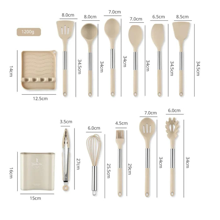 13 Piece Silicone Kitchen Utensil Set With Stainless Steel