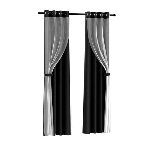 2x 132x160cm Blockout Sheer Curtains Black