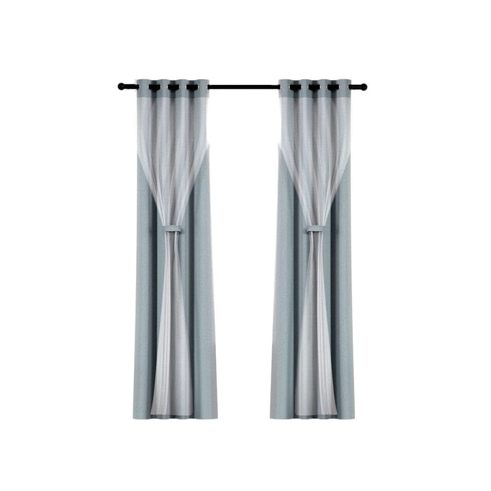 2x 132x242cm Blockout Sheer Curtains Light Grey