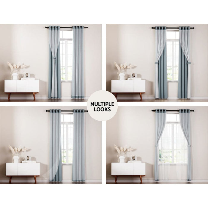 2x 132x242cm Blockout Sheer Curtains Light Grey