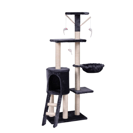 138cm Cat Scratching Post Tree House Tower with Ladder-grey
