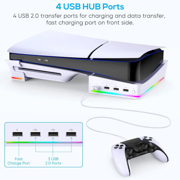 14 Light Mode Ps5 Slim Stand with 4 Usb Hubs
