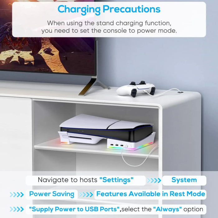 14 Light Mode Ps5 Slim Stand with 4 Usb Hubs