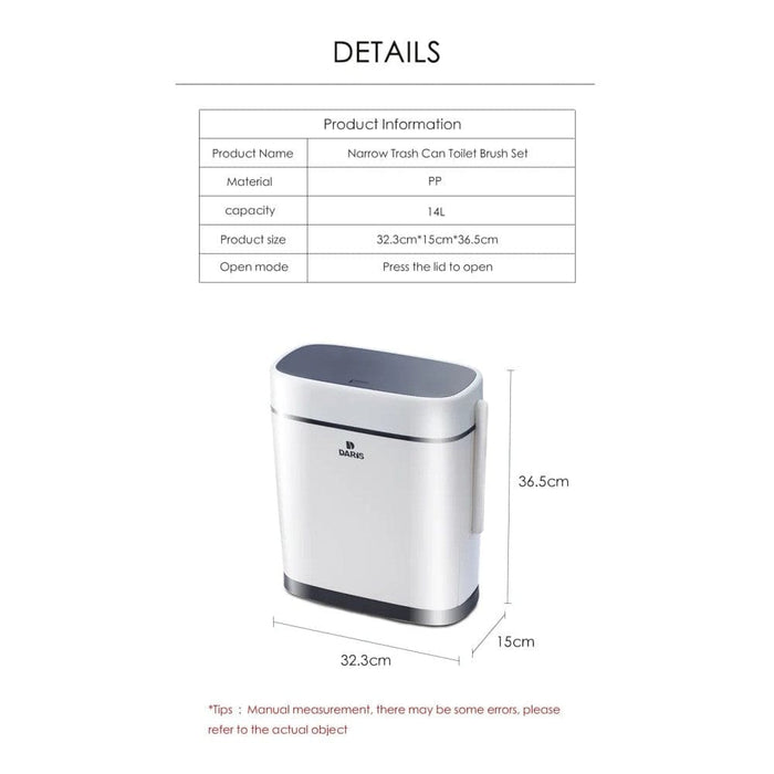 14 Liter Plastic Slim Garbage Container Bin With Press Top