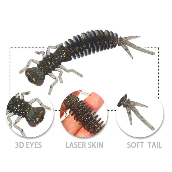 15 Piece 8 Colour Soft Silicone Larvae Bait 75mm Size