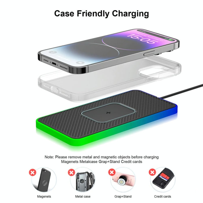 15w 2 In 1 Car Wireless Charger Colourful Light Non Slip Mat