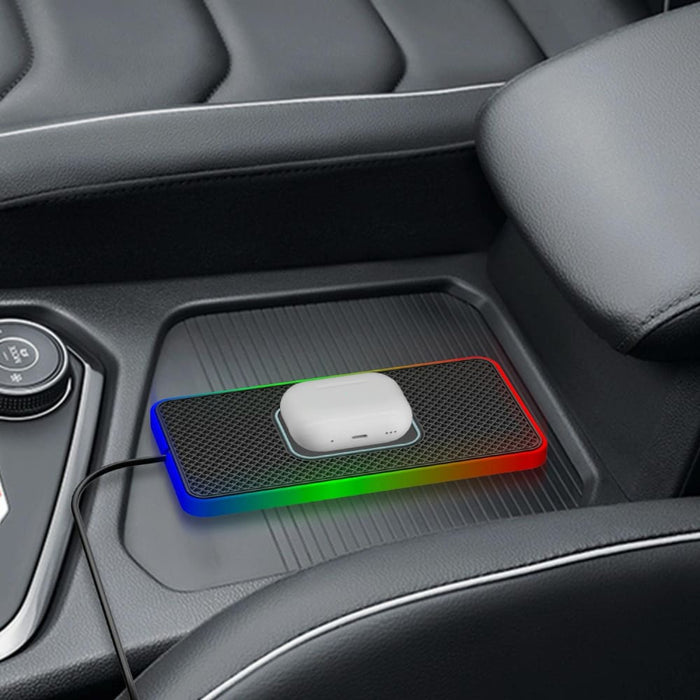 15w 2 In 1 Car Wireless Charger Colourful Light Non Slip Mat