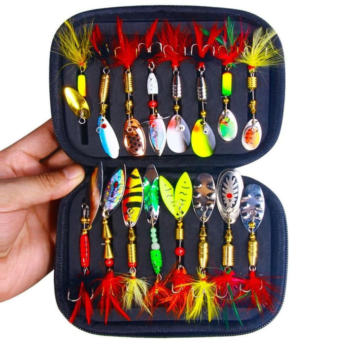 16 Piece Metal Sequin Fishing Lure Set With Spinning Dummy