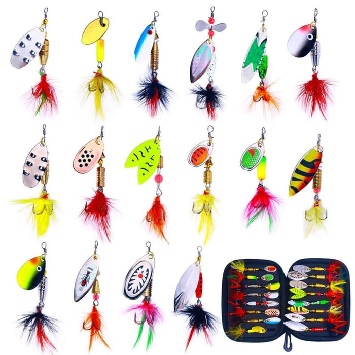 16 Piece Metal Sequin Fishing Lure Set With Spinning Dummy