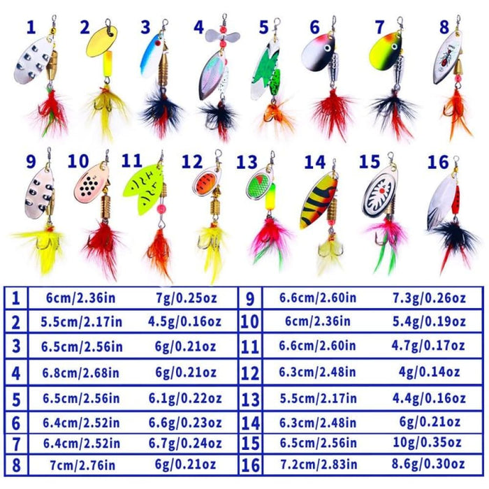 16 Piece Metal Sequin Fishing Lure Set With Spinning Dummy