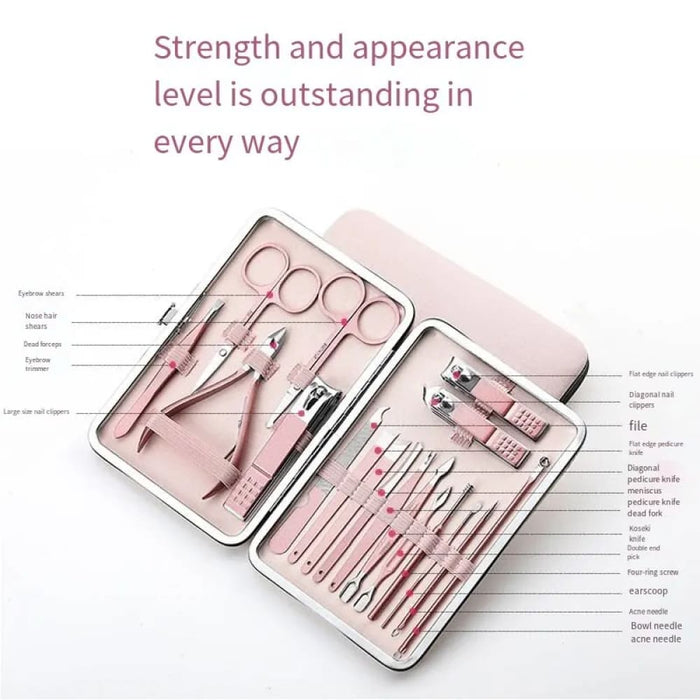 18 Piece Rose Gold Manicure Set With Nail Clippers Scissors