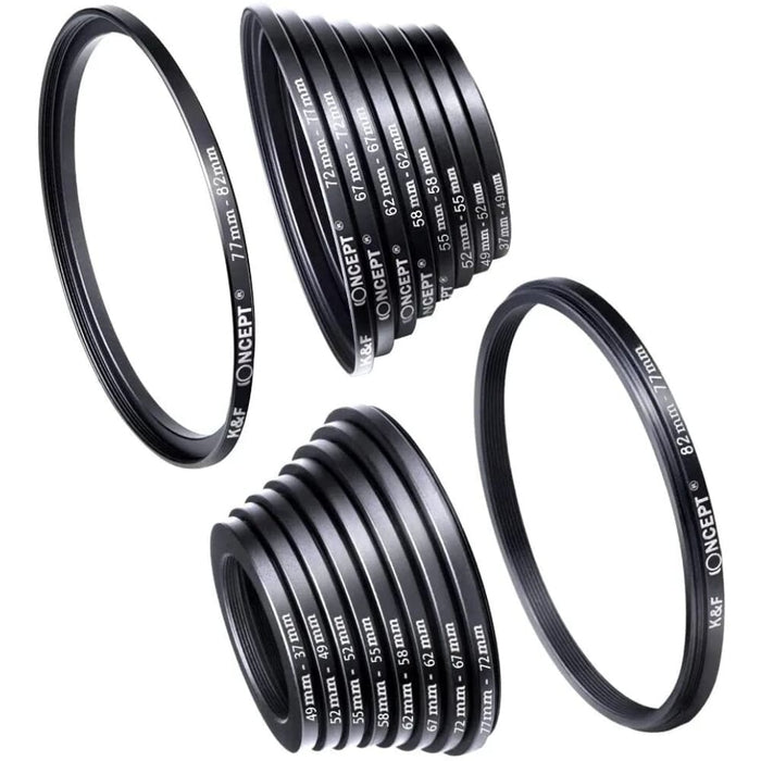 18pcs Camera Lens Filter Step Up Down Adapter Ring Set 37