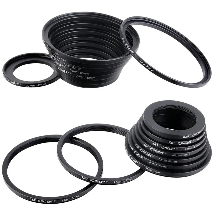 18pcs Camera Lens Filter Step Up Down Adapter Ring Set 37