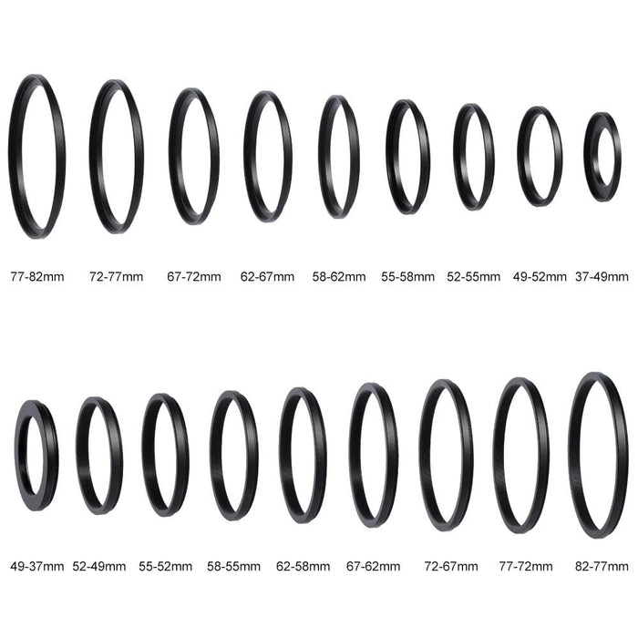 18pcs Camera Lens Filter Step Up Down Adapter Ring Set 37