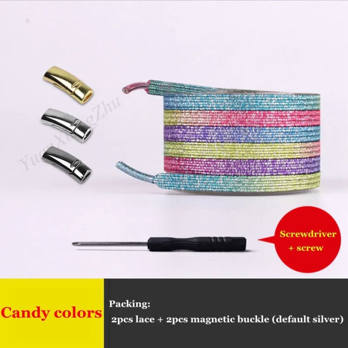 1pair Magnetic Elastic Colourful Flat no Tie Shoe Laces