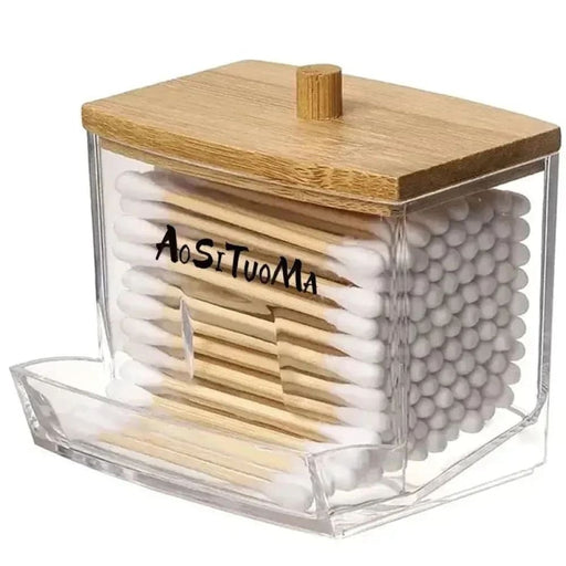 1pc 7oz Cotton Swab Pads Holder With Wood Lids Perfect