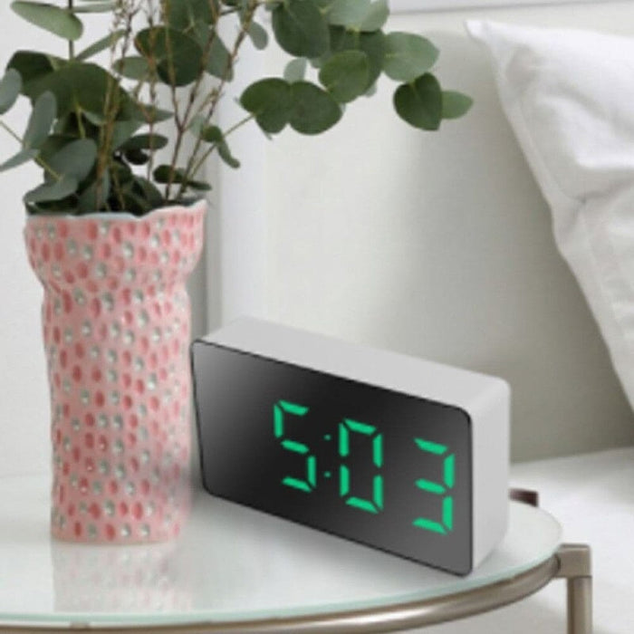 1pcs Green Led Mirror Table Clock Digital Alarm Snooze