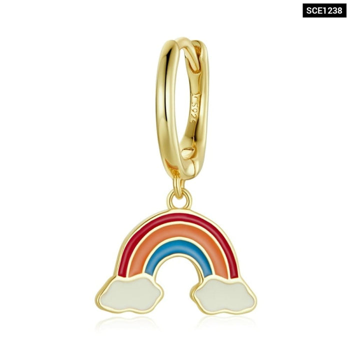 1piece Gold Enamel Rainbow Earring 925 Sterling Silver Love