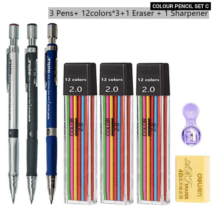 2.0mm Mechanical Pencil Set with 2b Lead Refill for Writing