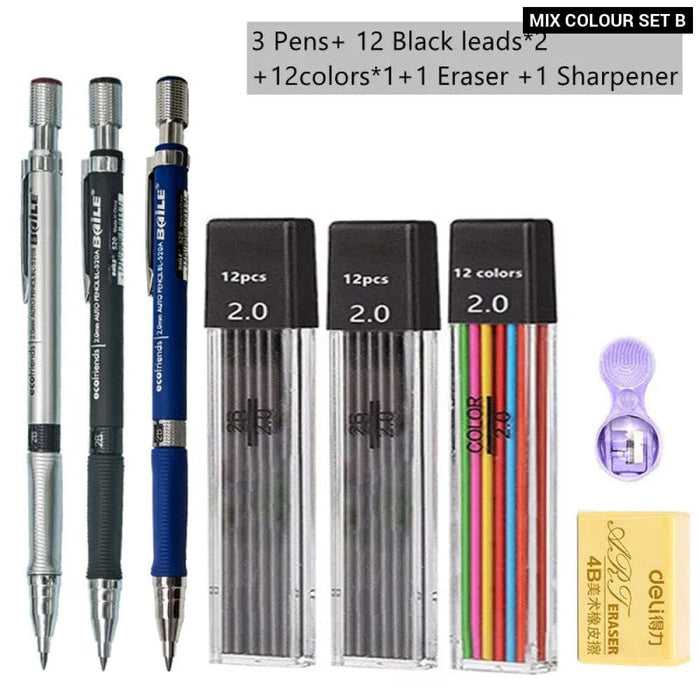 2.0mm Mechanical Pencil Set with 2b Lead Refill for Writing